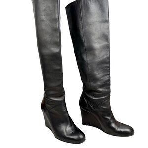 Stuart Weitzman Leather Knee Height Wedge Boots